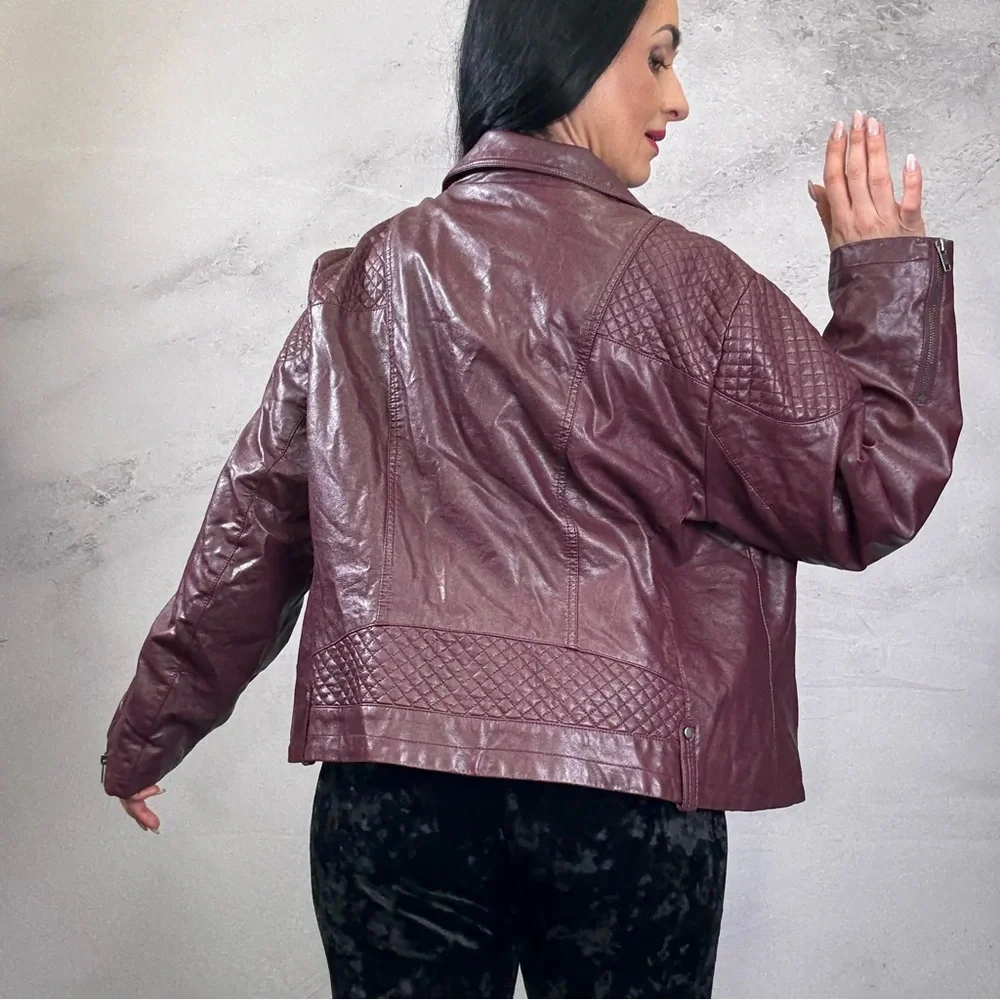Tommy Hilfiger Purple Faux Leather Jacket with Classic Collar - Picture 2 of 5